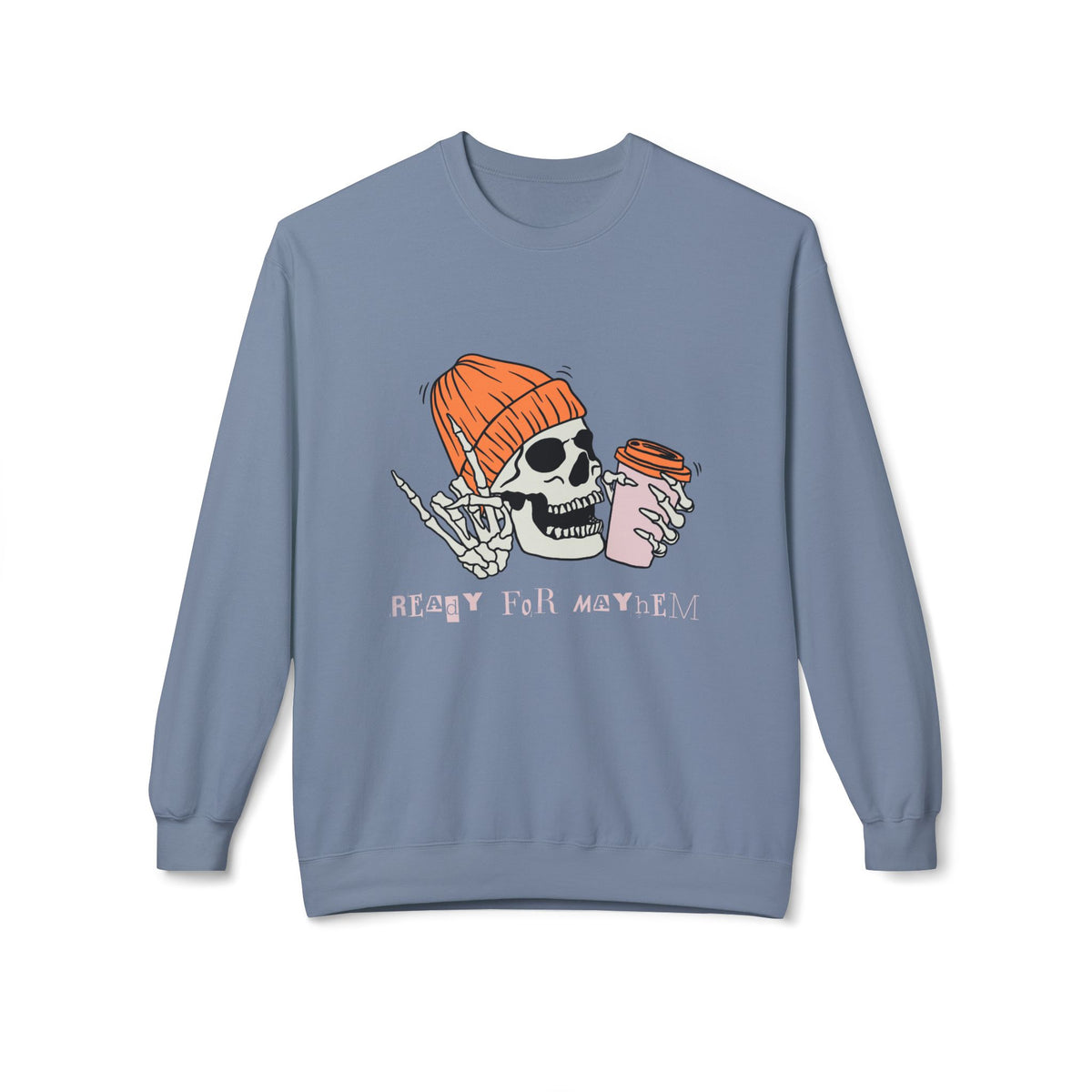 'Ready for Mayhem' Skull Coffee Tee — Casual Graphic Crewneck Swaetshirt