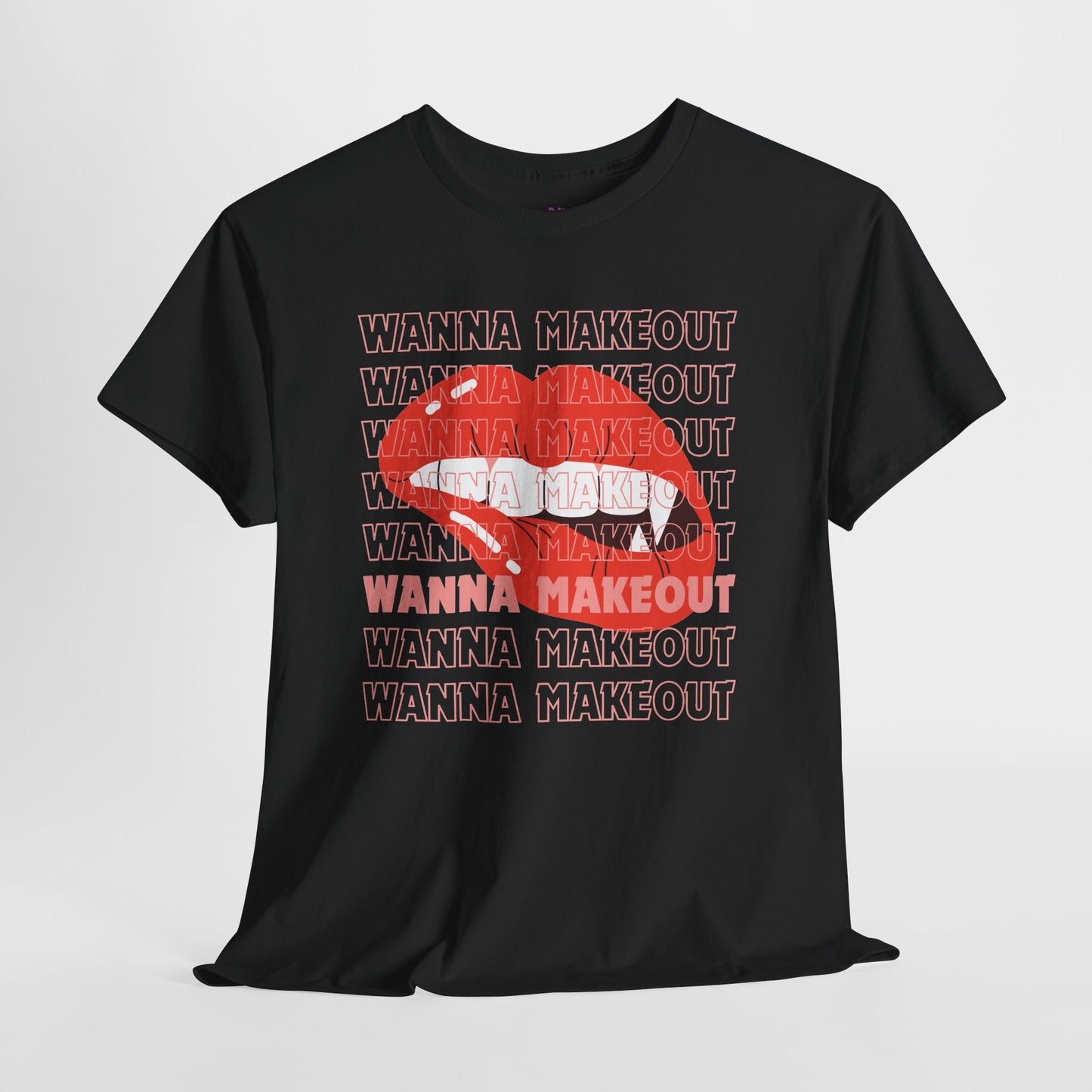 Unisex Heavy Cotton Tee - 'Wanna Makeout' Graphic Tee, Trendy Casual Wear, Perfect for Parties, Fun Couple's Tee