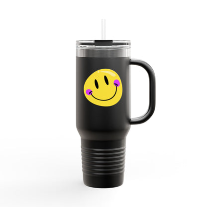 Crooked Smiley // Insulated Travel Mug, 40oz - Blue Text