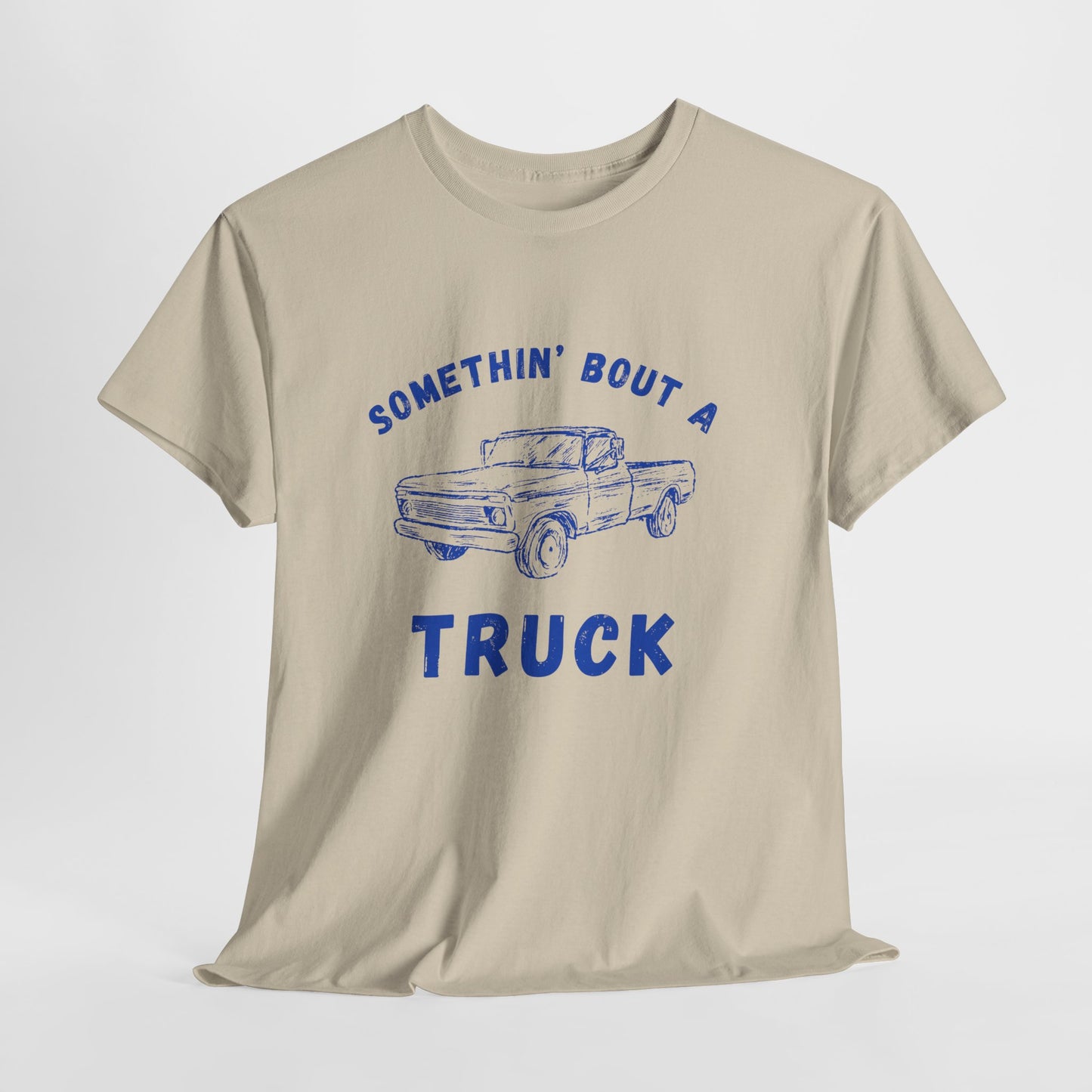 Somethin' Bout A Truck - Cobalt Distressed // Vintage Truck Graphic Unisex Heavy Cotton Tee - Perfect for Truck Lovers