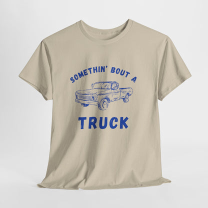 Somethin' Bout A Truck - Cobalt Distressed // Vintage Truck Graphic Unisex Heavy Cotton Tee - Perfect for Truck Lovers