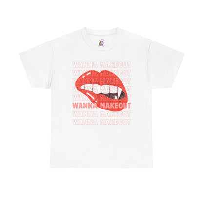 Unisex Heavy Cotton Tee - 'Wanna Makeout' Graphic Tee, Trendy Casual Wear, Perfect for Parties, Fun Couple's Tee