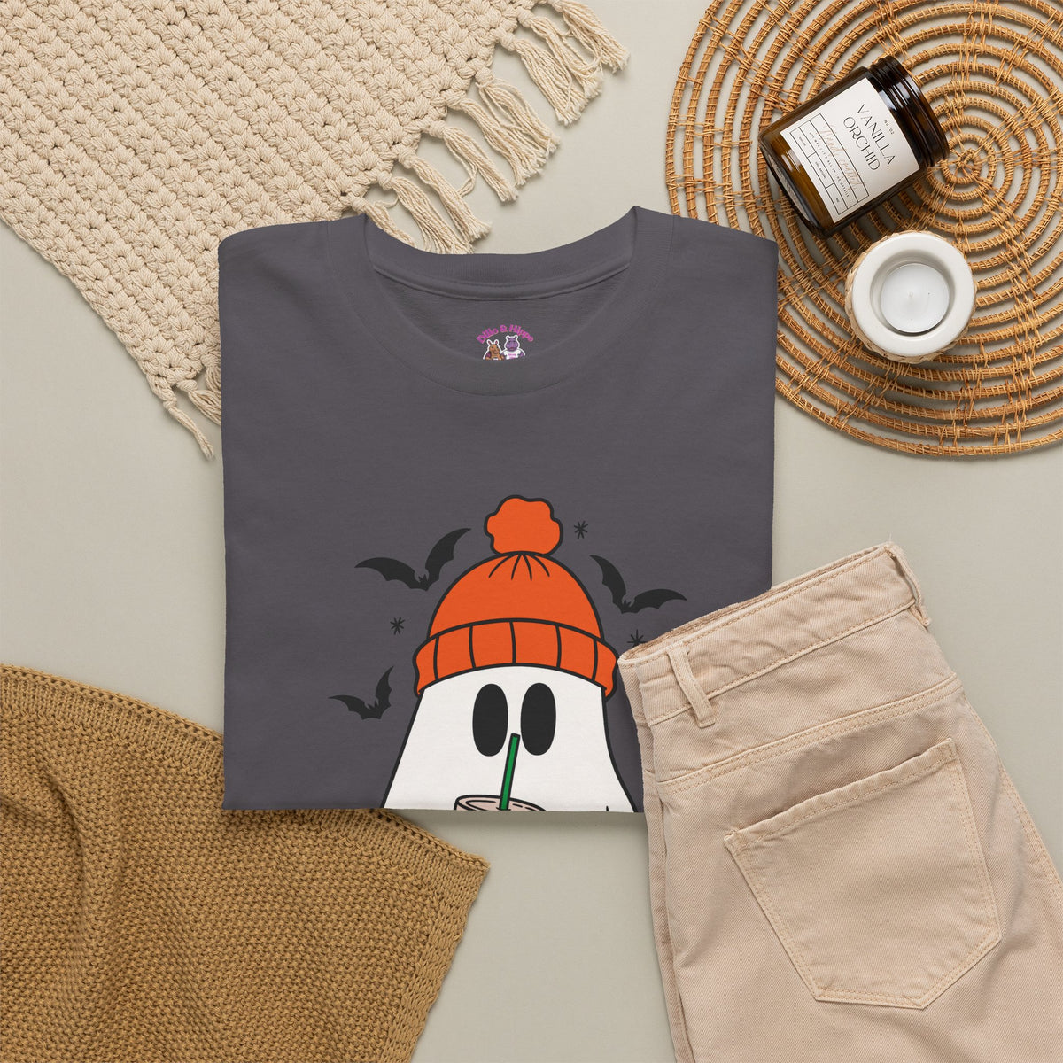 Ghostly Chill Unisex Heavy Cotton Tee, Halloween Shirt, Casual Wear, Fall Fashion, Cute Ghost Tee, Spooky Vibes
