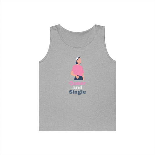 Queer and Single // Unisex Heavy Cotton Tank Top