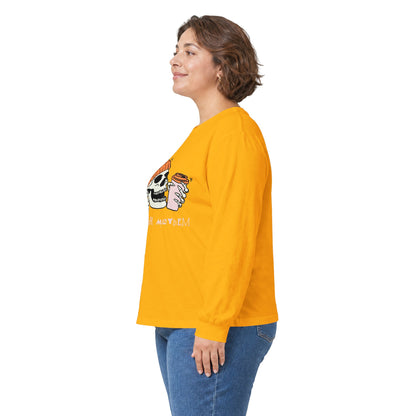 'Ready for Mayhem' Skull Coffee Tee — Casual Graphic Long Sleeve T-Shirt