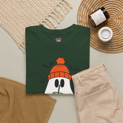 Ghostly Chill Unisex Heavy Cotton Tee, Halloween Shirt, Casual Wear, Fall Fashion, Cute Ghost Tee, Spooky Vibes