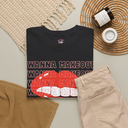 Unisex Heavy Cotton Tee - 'Wanna Makeout' Graphic Tee, Trendy Casual Wear, Perfect for Parties, Fun Couple's Tee