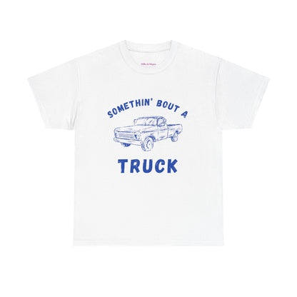 Somethin' Bout A Truck - Cobalt Distressed // Vintage Truck Graphic Unisex Heavy Cotton Tee - Perfect for Truck Lovers