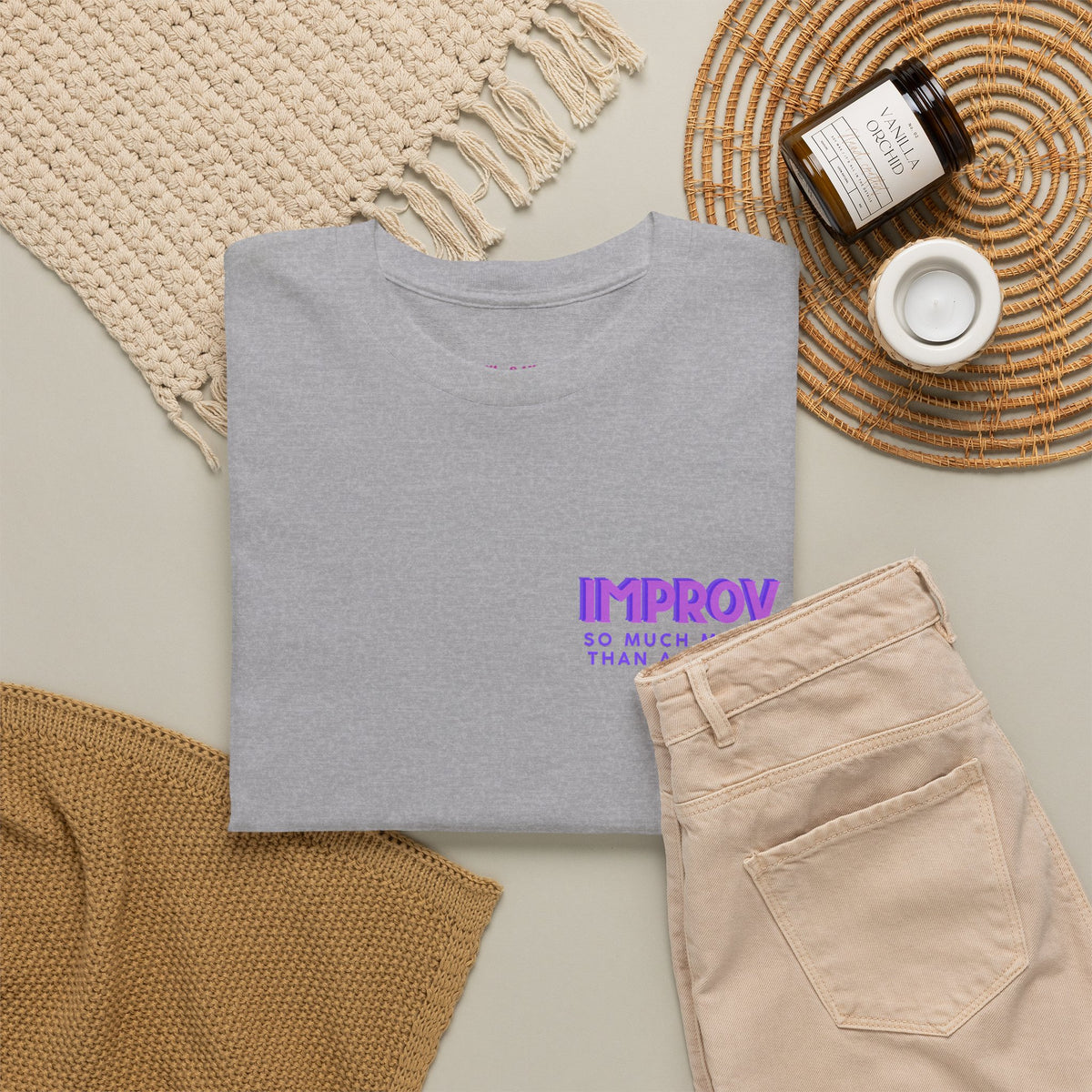 Improv, Multi Color "Yes, And" Double-sided // Colorful Affirmation Unisex Heavy Cotton Tee