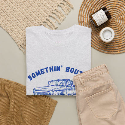 Somethin' Bout A Truck - Cobalt Distressed // Vintage Truck Graphic Unisex Heavy Cotton Tee - Perfect for Truck Lovers