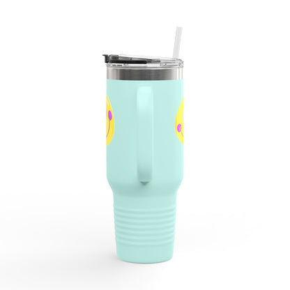 Crooked Smiley // Insulated Travel Mug, 40oz - Blue Text
