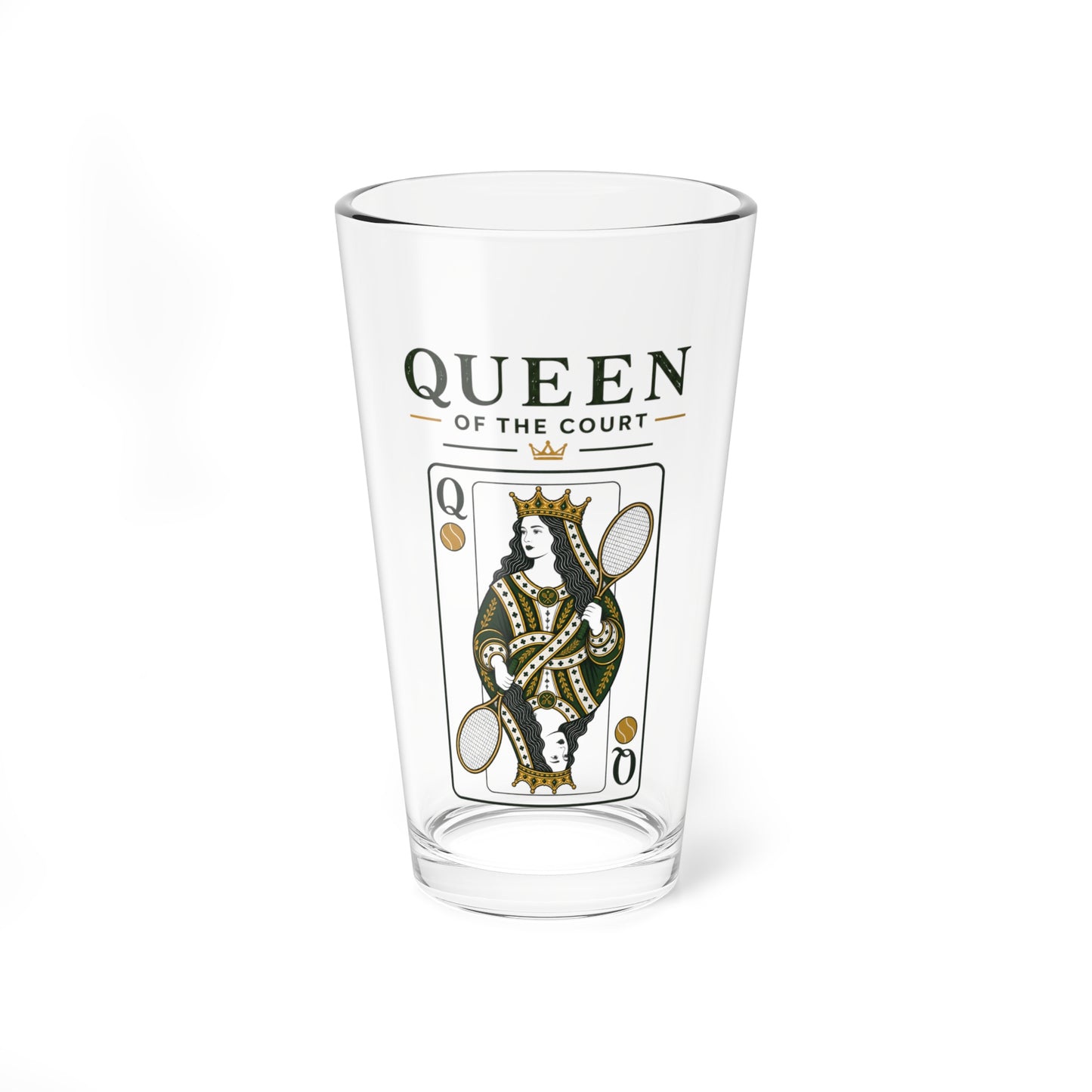 Tennis- Queen of the Court - Vintage Playing Card  - 16oz Mixing Glass – Cocktail Shaker Glass or Beer Pint Glass
