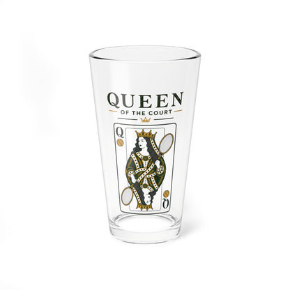 Tennis- Queen of the Court - Vintage Playing Card  - 16oz Mixing Glass – Cocktail Shaker Glass or Beer Pint Glass