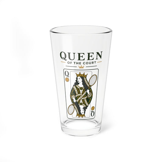 Tennis- Queen of the Court - Vintage Playing Card  - 16oz Mixing Glass – Cocktail Shaker Glass or Beer Pint Glass