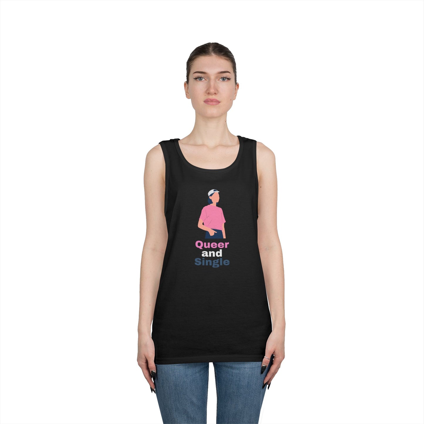 Queer and Single // Unisex Heavy Cotton Tank Top