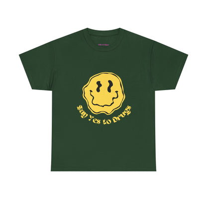 Say Yes to Drugs // Unisex Heavy Cotton Tee - Happy Smiley Face Graphic T-Shirt