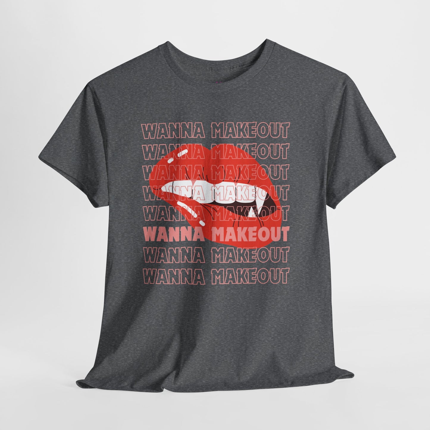 Unisex Heavy Cotton Tee - 'Wanna Makeout' Graphic Tee, Trendy Casual Wear, Perfect for Parties, Fun Couple's Tee