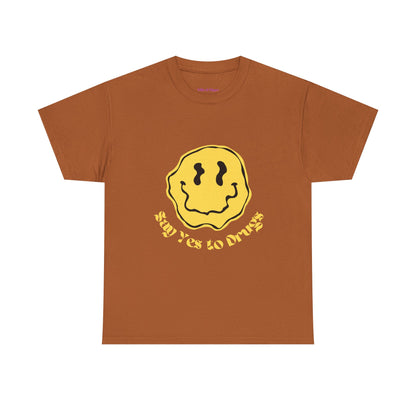 Say Yes to Drugs // Unisex Heavy Cotton Tee - Happy Smiley Face Graphic T-Shirt