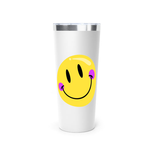 Crooked Smiley // Copper Vacuum Insulated Tumbler, 22oz - Blue Text