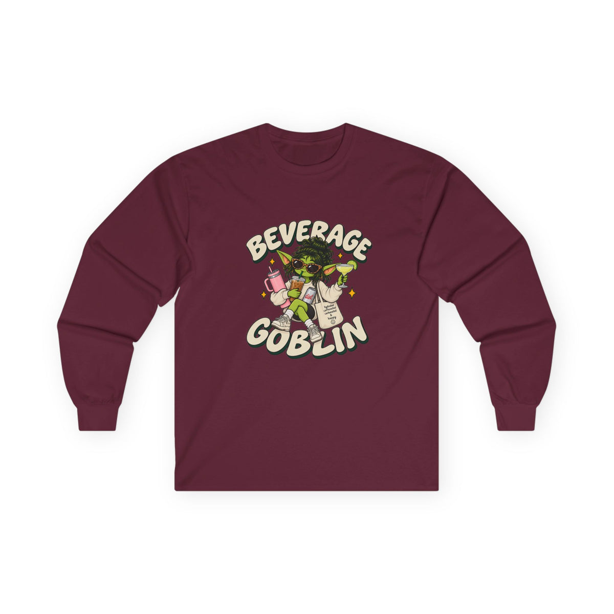 Beverage Goblin Long Sleeve T-Shirt — Cute Retro Drink Lover Tee