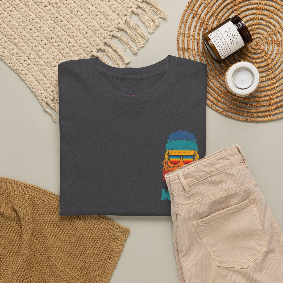 Bigfoot Mood - Pocket Placement // Retro Mood Unisex Heavy Cotton Tee - Colorful Graphic T-Shirt