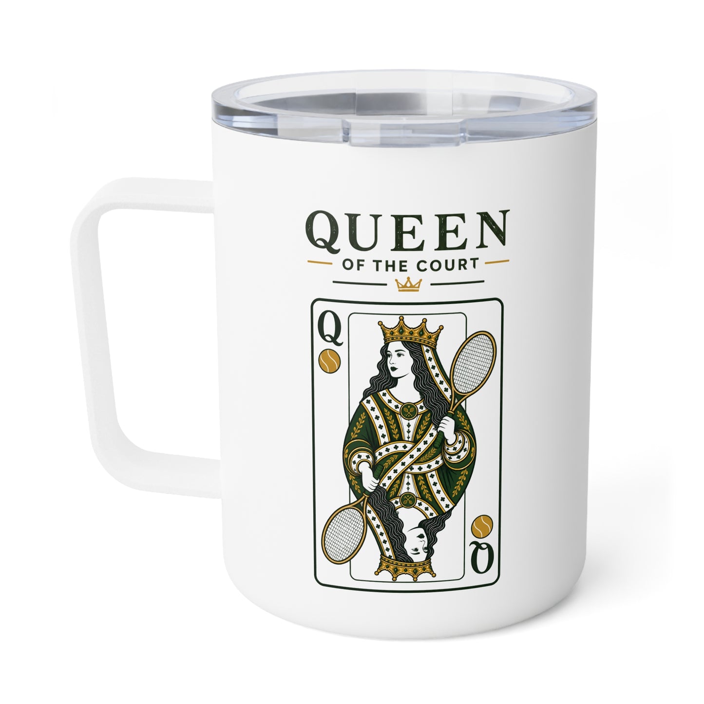 Tennis- Queen of the Court - Vintage Playing Card -  10oz Insulated Coffee Mug