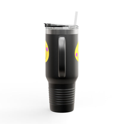 Crooked Smiley // Insulated Travel Mug, 40oz - Blue Text