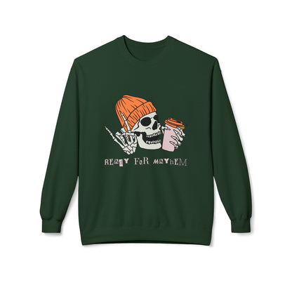 'Ready for Mayhem' Skull Coffee Tee — Casual Graphic Crewneck Swaetshirt