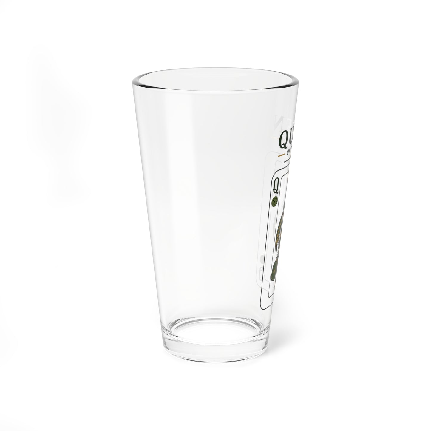 Pickleball - Queen of the Court - Vintage Playing Card  - 16oz Mixing Glass – Cocktail Shaker Glass or Beer Pint Glass
