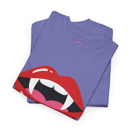 Vampire Lips Tee: Unisex Heavy Cotton Tee for Halloween, Party, Gift, Funny T-Shirt, Casual Wear, Trendy Fashion